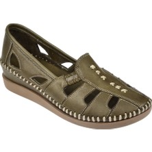 Floor Hakiki Deri Delikli Yazlık Kadın Ayakkabı Mak-25   Haki