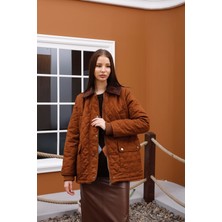 HOPE AND ME - Premium Nubuk Kadife Yaka Detaylı Astarlı Taba Mont