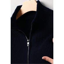 Tarz Cool Erkek Dik Yaka Fermuarlı Slim Fit Triko Hırka