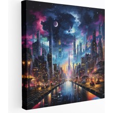 Popcas  Şehir Manzarası Gece Kanvas Tablo Şık Duvar Dekorasyonu