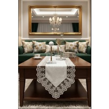 Çt Çeyizci Tekstil Kadife Dantel Detaylı Runner 140X40CM Krem