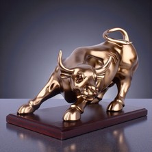 Elifeshop Lüks Altın Boğa Heykeli 26 cm Büyük Boy Reçine Masaüstü Premium Biblo Feng Shui Şans Başarı Sembolü