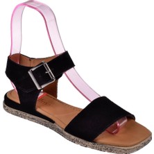 Pullman Hakiki Deri Tek Bant Kadın Sandalet BEL-713   Siyah Süet