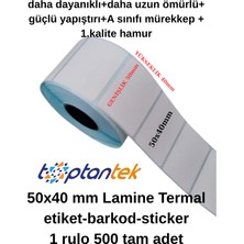 Toptantek Barkod Etiket Sticker 50X40 mm Lamine Termal Etiket 1 Rulo 500 Tam Adet Etikettir