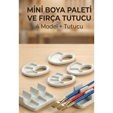 CRAFTS3DSTUDIO Mini Boya Paleti Seti 5’li –4 Adet Farklı Gözlü Palet + 3’lü Fırça Standı | Hobi,maket Boyama |beyaz