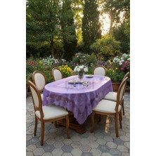 Çt Çeyizci Tekstil Çini Desenli Dertsiz Leke Tutmaz Dantelli Masa Örtüsü Mor 160X220 cm