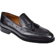 Karayel Hakiki Deri Püsküllü Klasik Erkek Ayakkabı KRY-1655   Siyah Antik