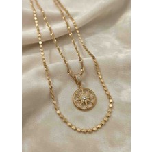 Xuping Jewelry Melekcehobi 14K Altın Renk Madalyon Yıldız Kolye – Zirkon Taşlı Çoklu Zincir Kombin Tasarım
