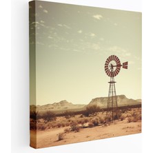 Popcas  Çöl Manzarası Vintage Rüzgar Gülü Kanvas Tablo