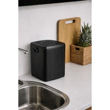 Sas Haus Lines Lüks Çizgili Tezgah Üstü Mutfak Çöp Kovası - Siyah Kapaklı Atık Kutusu  5 Litre 3012