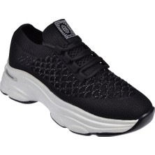 Voyager Taş Detaylı Triko Kadın Spor Ayakkabı Sneaker VOY-064   Siyah
