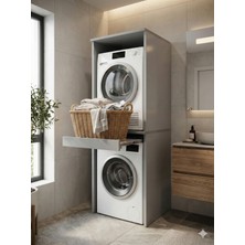 Saten Home Çamaşır Makinesi Dolabı Kurutma Makinesi Dolabı Sepetlikli Banyo Dolabı Metalik Gri