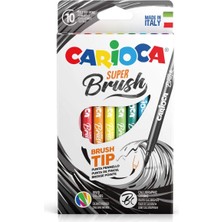 Carioca Süper Brush Çok Renkli Keçeli Boya Kalemi 10 lu  Yıkanabilir Fırça Uçlu Set
