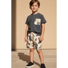 Monila Erkek Çocuk Pamuklu Baskılı Cep Detaylı T-Shirt ve Şort 2'li Takım