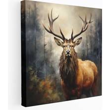 Popcas  Geyik Tuval Üzerine Yağlı Boya Duvar Sanatı - Yüksek Kaliteli Baskı - Asil Görselli Kanvas Tablo