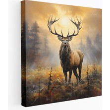 Popcas  Geyik Muhteşem Çayırda Kanvas Tablo Güneşin Doğuşu Duvar Sanatı