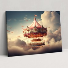 Popcas  Sirk Temalı Duvar Dekorasyonu Efsanevi Dönme Dolap Kanvas Tablo