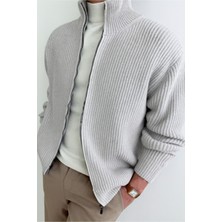 Tarz Cool Erkek Dik Yaka Fermuarlı Slim Fit Triko Hırka