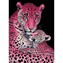 Bedeko Pembe Leopar ve Yavrusu Mdf Ahşap Tablo