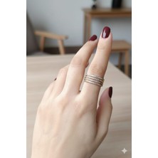 Elviora Store 4'lü Sıralı Tasarım Yarım Tur Zirkon Taşlı Yüzük