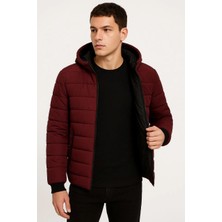 Marsilyan Şişme Kapüşonlu Fermuarlı Mont Su Itici Kapitone Astarlı Kumaş Cepli Kışlık Rahat Kalıp -