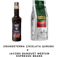 Jacobs Banquet Medium Espresso Çekirdek Kahve (1 Kg) ve Grande Terra Çikolata Şurubu (750 Ml) Seti