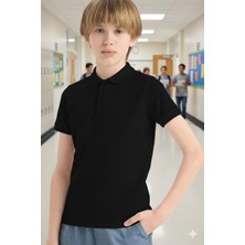 Unisex Çocuk Polo Yaka Okul Tişört Basic Kısa Kollu