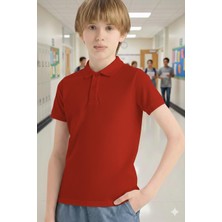 Unisex Çocuk Polo Yaka Okul Tişört Basic Kısa Kollu
