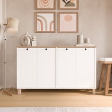 Robin Home Alaska Konsol 4 Kapaklı Ahşap Ayaklı 120CM Sepet-Beyaz