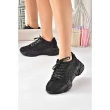 Fox Shoes Siyah Metal Taş Detaylı Kadın Spor Ayakkabı M444302814