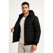 Marsilyan Şişme Kapüşonlu Fermuarlı Mont Su Itici Kapitone Astarlı Kumaş Cepli Kışlık Rahat Kalıp -