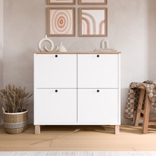 Robin Home Alaska Ayakkabılık Çok Amaçlı Dolap 4 Kapaklı Ahşap Ayaklı Sepet-Beyaz