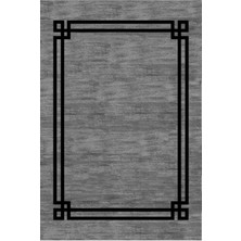 Kilim Home Mars 2064 Siyah Çerçeve Desenli Yıkanabilir Kaymaz Salon Halısı, Koridor ve Mutfak Halısı