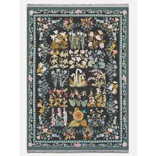 Kilim Home Mars 2188 Yeşil Çiçek Temalı Geleneksel Motifli Etnik Desenli Yıkanabilen Saçaklı Dekoratif Halı