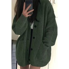 Cool Tarz Kadın Oversize Cepli Düğmeli V Yaka Triko Hırka