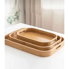 YDGR 3lü Lüx Bambu Tepsi Seti Çay Tepsisi, Sunum Tepsisi, Kahve Sunum Tepsisi Oval Köşe Yemek Tepsi