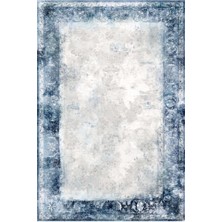 Kilim Home Mars 2068 Mavi Çerçeve Desenli Yıkanabilir Kaymaz Salon Halısı, Koridor ve Mutfak Halısı