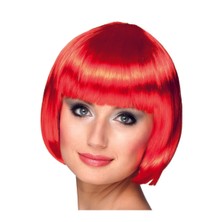 İsmiyle Al Kırmızı Renk Parti Peruğu Küt Saç