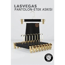 İsmiyle Al Lasvegas  Siyah Ahşap Pantolon ve Etek Askı Seti 10'lu Set, Lüks Amerikan Kancalı