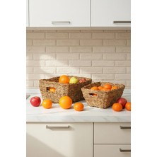 Avantage Home Alessia - 2 Li Naturel Dekoratif Kulplu Hasır Çok Amaçlı Sepet Seti, Havluluk, Banyo Organizer