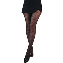 Çorap Diyarı Gonca File Desenli Kadın Külotlu Çorap - Siyah