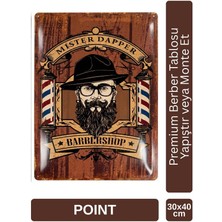 Point Barber Shop Kuaför Salonu Için Parlak Metal Tablo 30X40 cm PCTR-2002