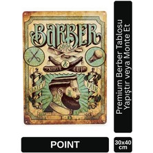 Point Barber Shop Kuaför Salonu Için Parlak Metal Tablo 30X40 cm PCTR-2005