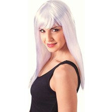 Skygo Beyaz Renk Uzun Düz Parti Peruğu