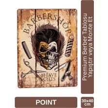 Point Barber Shop Kuaför Salonu Için Parlak Metal Tablo 30X40 cm PCTR-2003