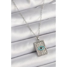 İsmiyle Al 316L Çelik Gümüş Renk Zirkon Taşlı Göz Işleme Detaylı Plaka Model Kadın Kolye