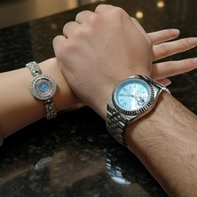 Qulothes Sevgili Çift Saati Set Lüks Çelik Kordon Special Lover + 2 Adet Yedek Pil