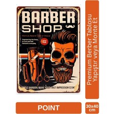 Point Barber Shop Kuaför Salonu Için Parlak Metal Tablo 30X40 cm PCTR-2006