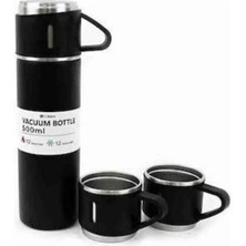 İsmiyle Al Termos Paslanmaz Çelik Termos Siyah Renk 3 Bardaklı Termos Seti