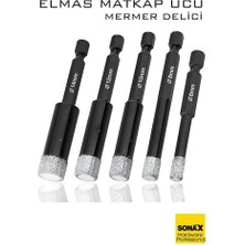İsmiyle Al Mermer Delme Elmas Matkap Ucu - 5'li Porselen Karo Seramik Taş, Cam, Granit Için Elmas Matkap Uçl